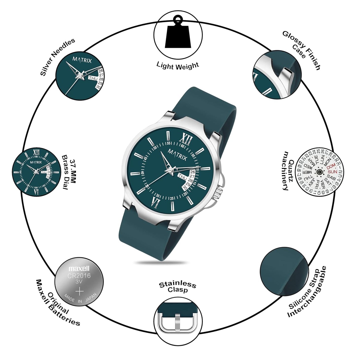Matrix Antique 2.0 Day & Date Softest Silicone Strap Analog Watch for Men & Boys